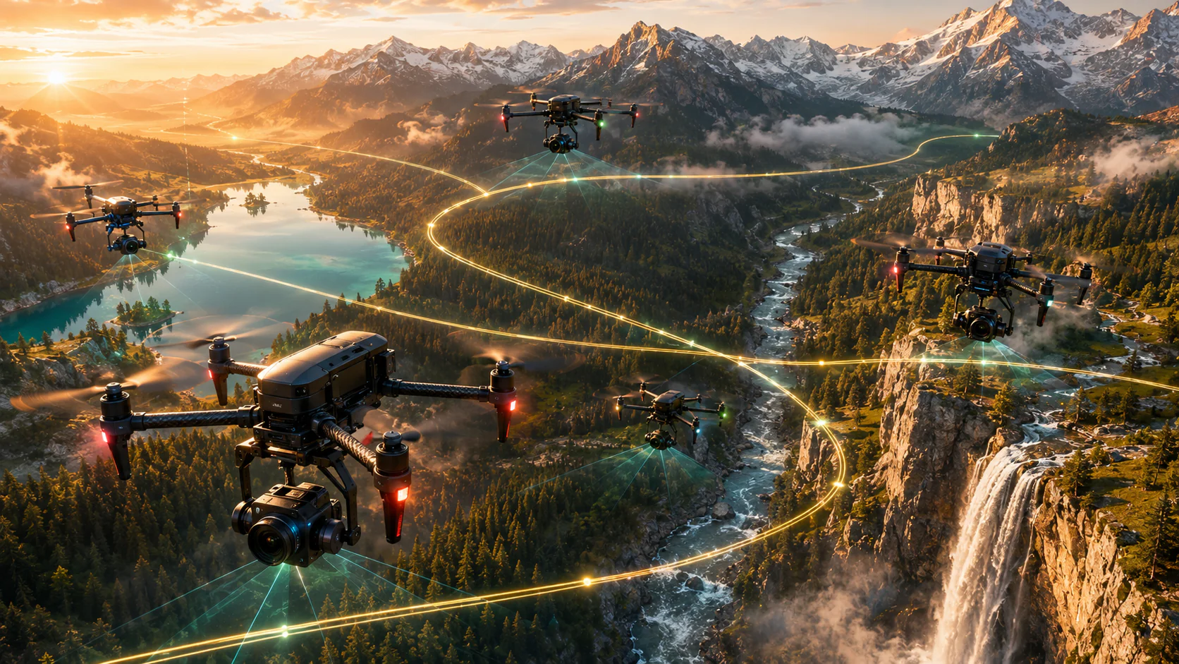 Best Drones for Professional Photography featuring premium camera drones capturing breathtaking aerial landscape photography with advanced gimbal cameras and cinematic flight technology.